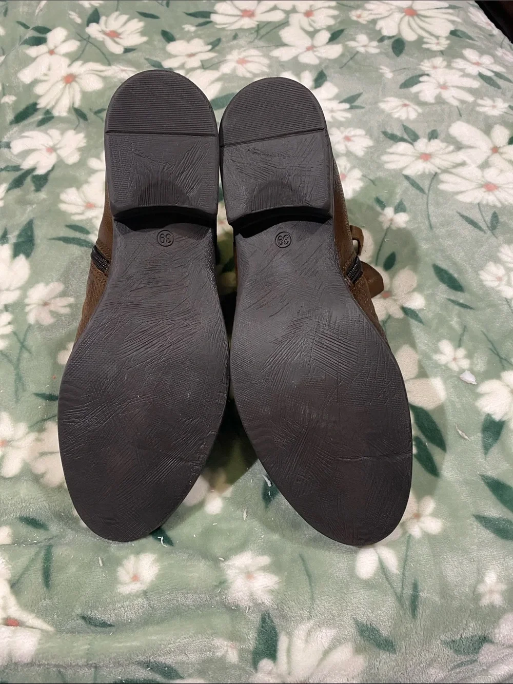 Miz Mooz Brown Leather Ankle Booties with Decorative Buttons